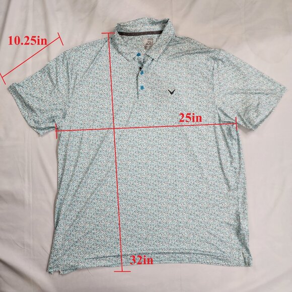 Callaway Polo Shirt Men XL Opti Dri Golf Performance All Over Print Light Blue - Picture 9 of 9